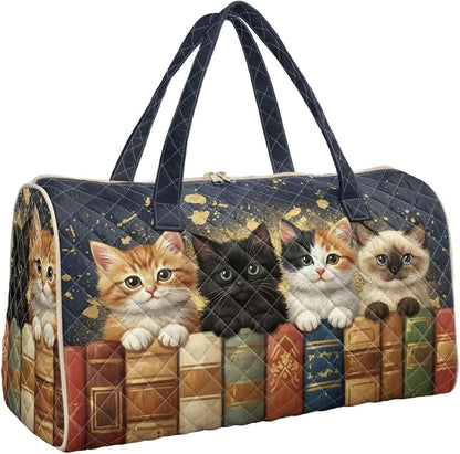 Black Cat Quilted Tote Bag Duffle Bags For Women Travel Quilt Sling Shoulder Bag Large Overnight Hobo Handbag for Work Gym Sport