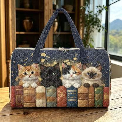 Black Cat Quilted Tote Bag Duffle Bags For Women Travel Quilt Sling Shoulder Bag Large Overnight Hobo Handbag for Work Gym Sport