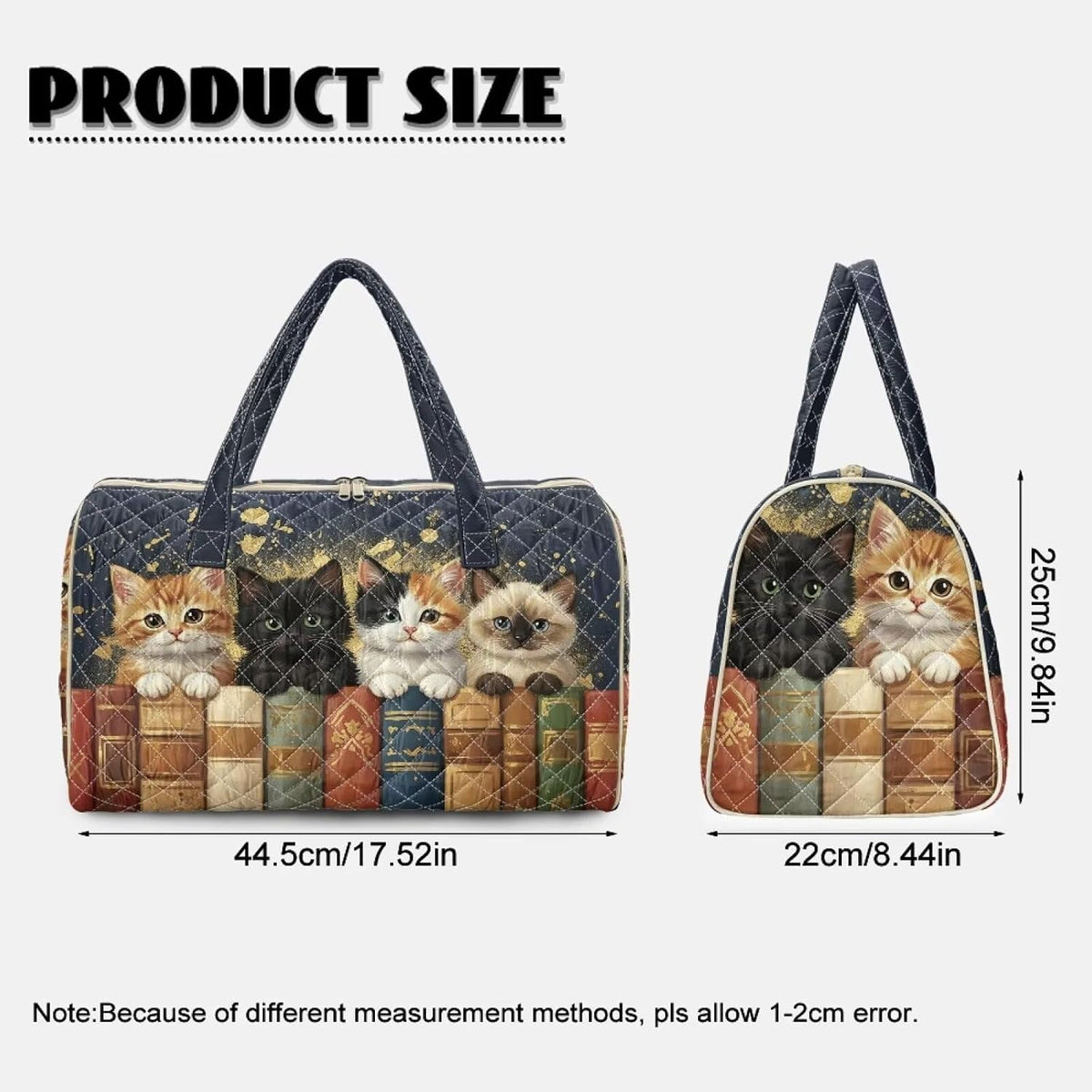 Black Cat Quilted Tote Bag Duffle Bags For Women Travel Quilt Sling Shoulder Bag Large Overnight Hobo Handbag for Work Gym Sport