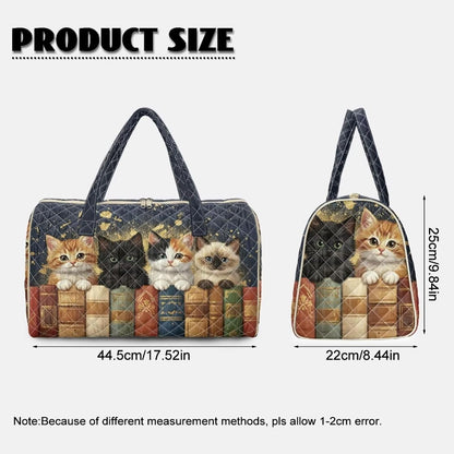 Black Cat Quilted Tote Bag Duffle Bags For Women Travel Quilt Sling Shoulder Bag Large Overnight Hobo Handbag for Work Gym Sport