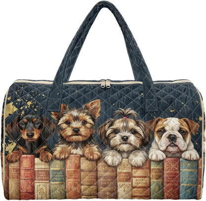 Black Cat Quilted Tote Bag Duffle Bags For Women Travel Quilt Sling Shoulder Bag Large Overnight Hobo Handbag for Work Gym Sport