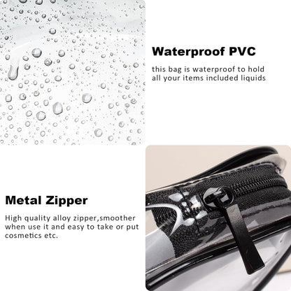 4 Pack Clear Toiletry Bag, Portable Travel Makeup Pouch with Zipper, TSA Approved Organizer, PVC Cosmetic for Airport Airline Compliant (Black, Pack of 4)