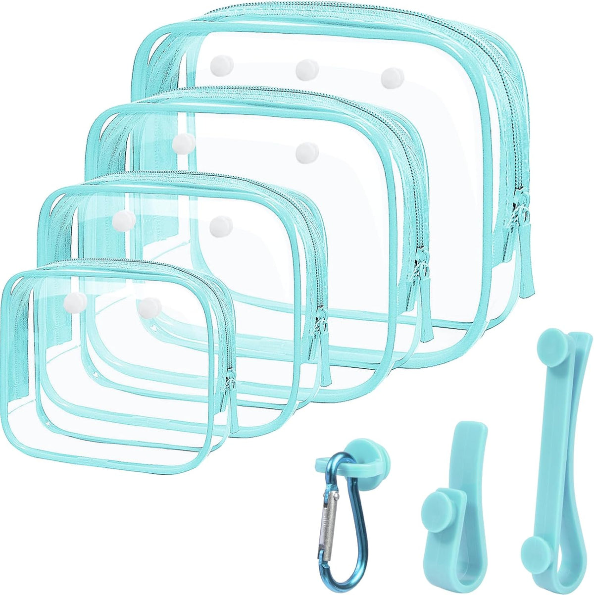 4 Pack Clear Toiletry Bag, Portable Travel Makeup Pouch with Zipper, TSA Approved Organizer, PVC Cosmetic for Airport Airline Compliant (Black, Pack of 4)
