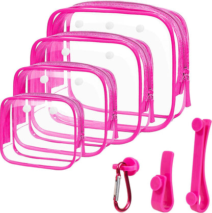 4 Pack Clear Toiletry Bag, Portable Travel Makeup Pouch with Zipper, TSA Approved Organizer, PVC Cosmetic for Airport Airline Compliant (Black, Pack of 4)