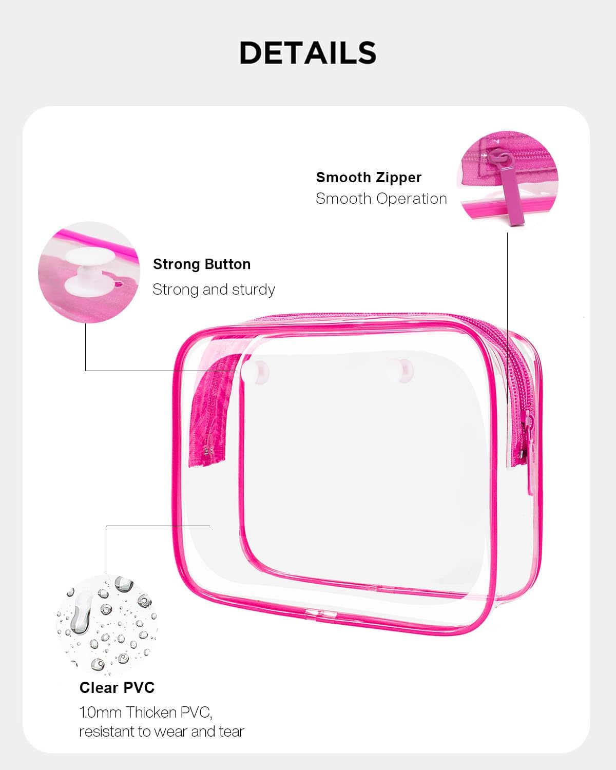 4 Pack Clear Toiletry Bag, Portable Travel Makeup Pouch with Zipper, TSA Approved Organizer, PVC Cosmetic for Airport Airline Compliant (Black, Pack of 4)
