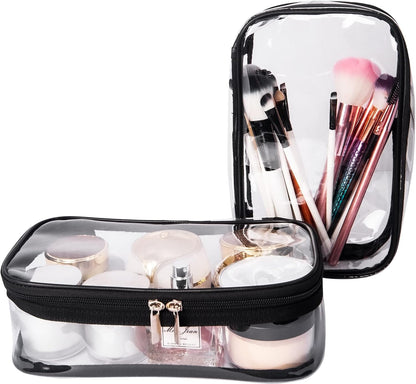 Portable Zippered Transparent Vinyl Travel Cosmetic Bag Clear PVC Makeup Kits Organizer Utility Pouch See Through Plastic TSA Approved Toiletry Carry Pouch