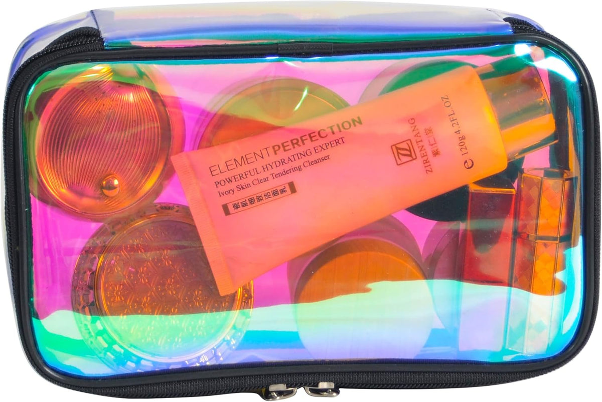 Portable Zippered Transparent Vinyl Travel Cosmetic Bag Clear PVC Makeup Kits Organizer Utility Pouch See Through Plastic TSA Approved Toiletry Carry Pouch