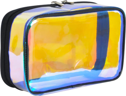 Portable Zippered Transparent Vinyl Travel Cosmetic Bag Clear PVC Makeup Kits Organizer Utility Pouch See Through Plastic TSA Approved Toiletry Carry Pouch