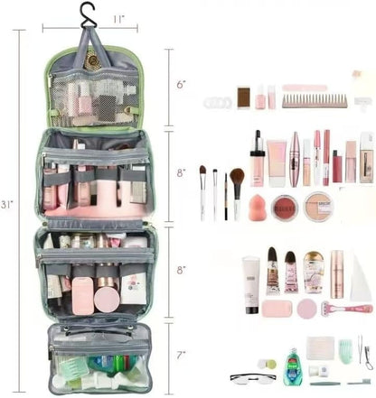 Travel Toiletry Bag for Women - Hanging Cosmetic Makeup Organizer with Clear Compartments, Water-Resistant Cosmetic Bag, Perfect for Vacation, and Daily Use (green)
