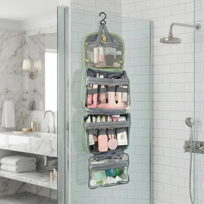 Travel Toiletry Bag for Women - Hanging Cosmetic Makeup Organizer with Clear Compartments, Water-Resistant Cosmetic Bag, Perfect for Vacation, and Daily Use (green)
