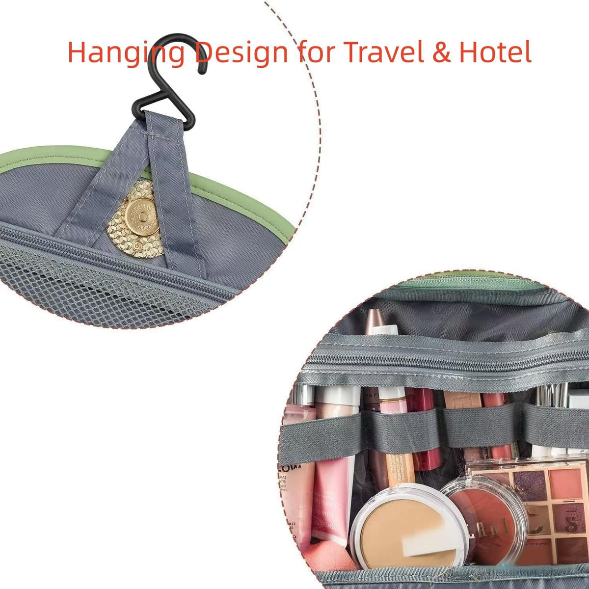 Travel Toiletry Bag for Women - Hanging Cosmetic Makeup Organizer with Clear Compartments, Water-Resistant Cosmetic Bag, Perfect for Vacation, and Daily Use (green)