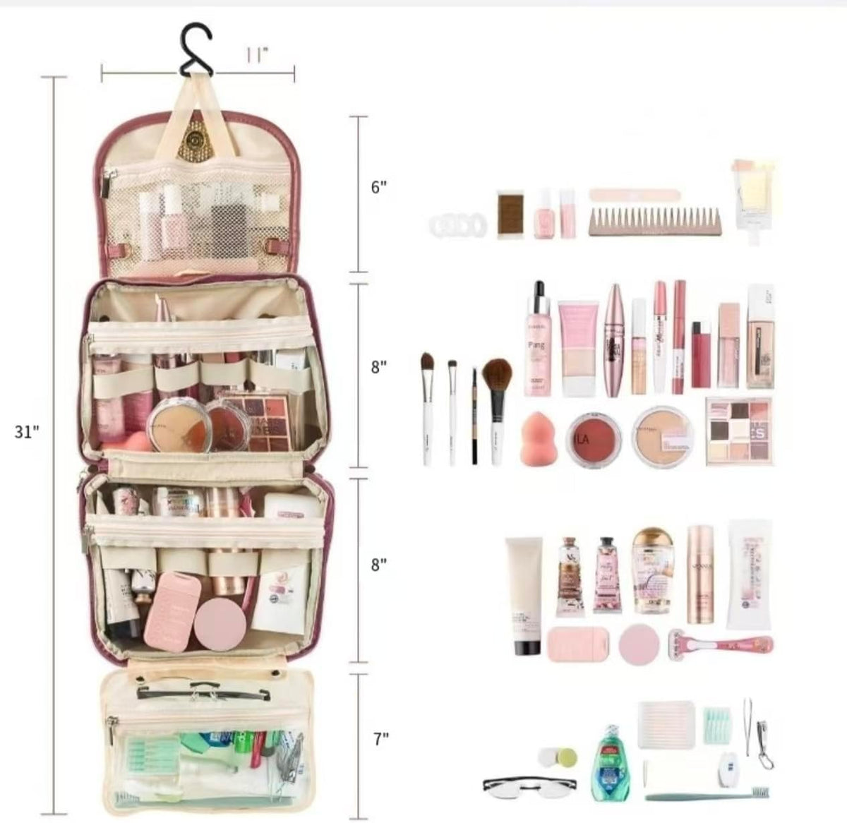 Travel Toiletry Bag for Women - Hanging Cosmetic Makeup Organizer with Clear Compartments, Water-Resistant Cosmetic Bag, Perfect for Vacation, and Daily Use (green)