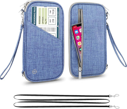 Passport Wallet, RFID Passport Holder with Vaccine Card Slot, for Family and Women & Men, Travel Document Organizer with Removable Wristlet Crossbody Strap (Black)