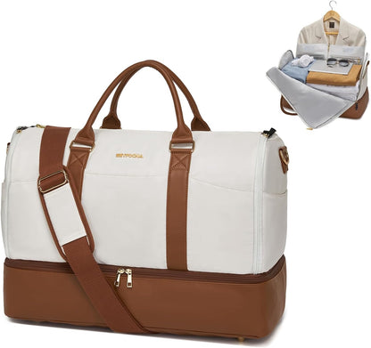 Convertible Garment Duffel Bag for Travel,2 in 1 Weekender Bag Hanging Suitcase for Women with Shoe Compartment, Carry On Suit Bags Travel Duffle Bag Beige
