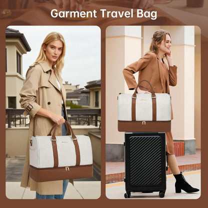 Convertible Garment Duffel Bag for Travel,2 in 1 Weekender Bag Hanging Suitcase for Women with Shoe Compartment, Carry On Suit Bags Travel Duffle Bag Beige