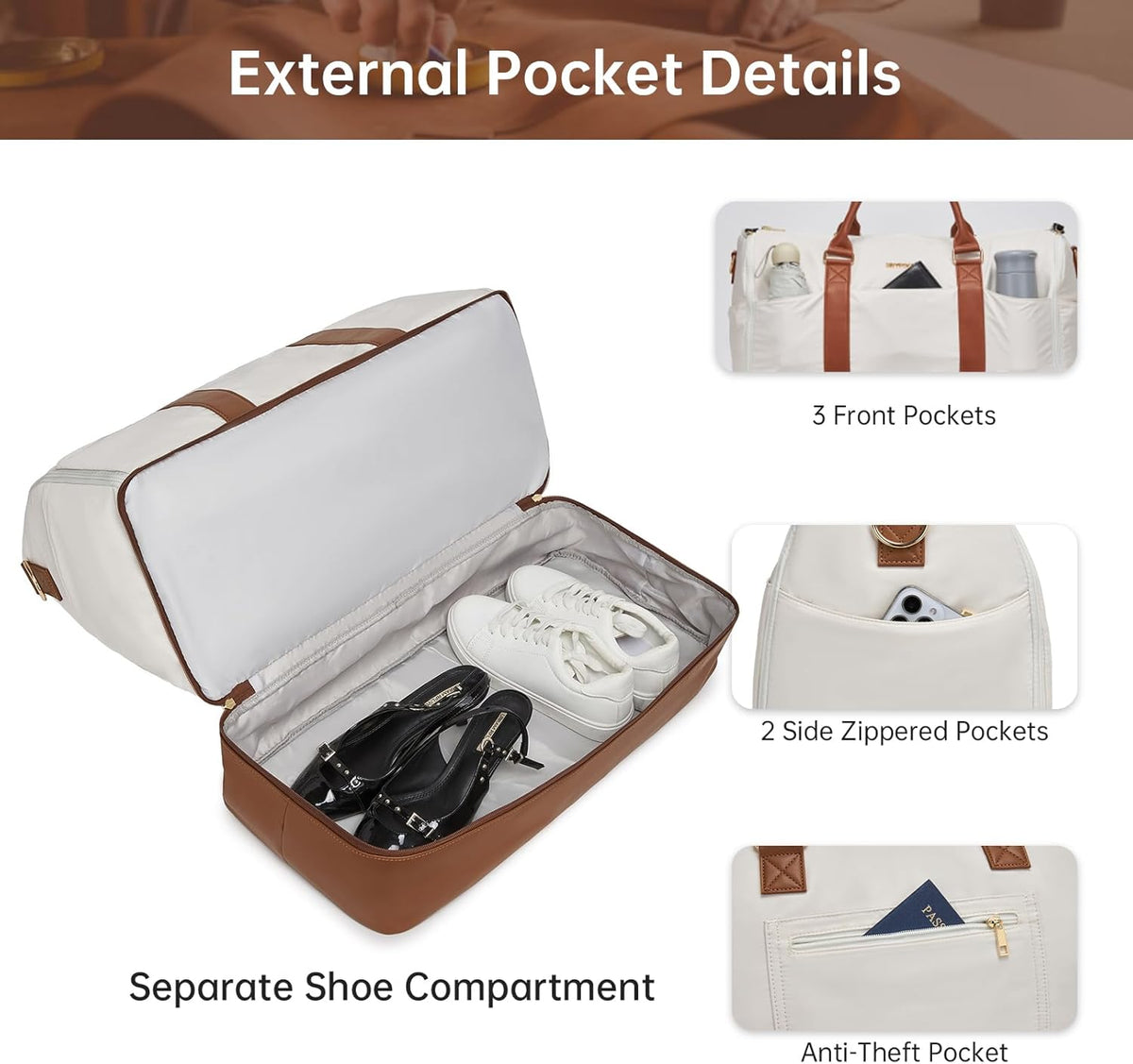 Convertible Garment Duffel Bag for Travel,2 in 1 Weekender Bag Hanging Suitcase for Women with Shoe Compartment, Carry On Suit Bags Travel Duffle Bag Beige