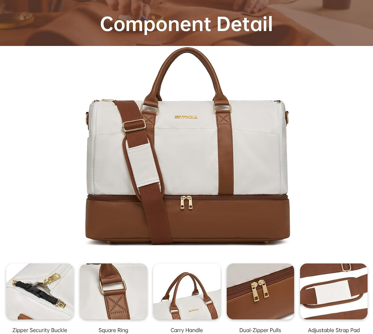 Convertible Garment Duffel Bag for Travel,2 in 1 Weekender Bag Hanging Suitcase for Women with Shoe Compartment, Carry On Suit Bags Travel Duffle Bag Beige
