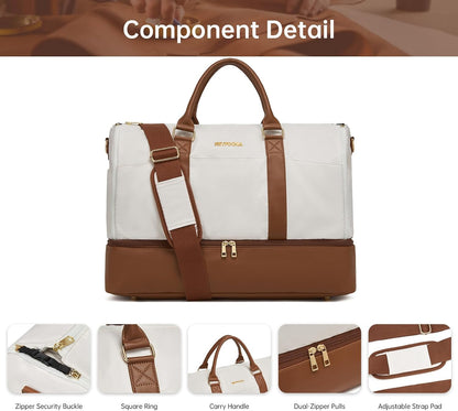 Convertible Garment Duffel Bag for Travel,2 in 1 Weekender Bag Hanging Suitcase for Women with Shoe Compartment, Carry On Suit Bags Travel Duffle Bag Beige