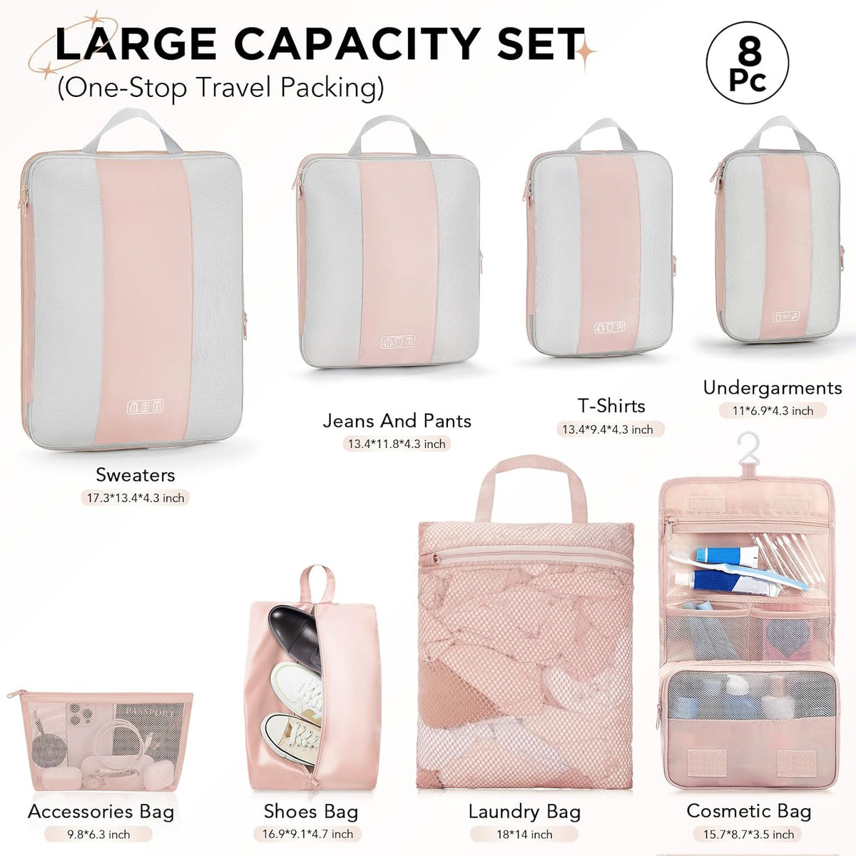 10 Set Compression Packing Cubes for Travel Essentials,Compressible Expandable Space Saver Bags for Organizing Clothes,Luggage Suitcase Garment Bags with Over 1000 pcs Mesh Holes(Black)
