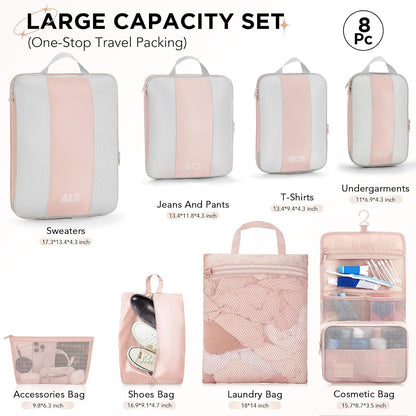 10 Set Compression Packing Cubes for Travel Essentials,Compressible Expandable Space Saver Bags for Organizing Clothes,Luggage Suitcase Garment Bags with Over 1000 pcs Mesh Holes(Black)