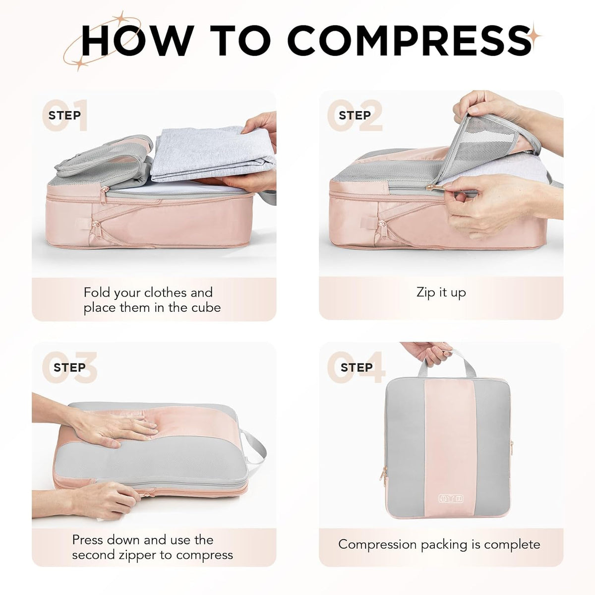10 Set Compression Packing Cubes for Travel Essentials,Compressible Expandable Space Saver Bags for Organizing Clothes,Luggage Suitcase Garment Bags with Over 1000 pcs Mesh Holes(Black)