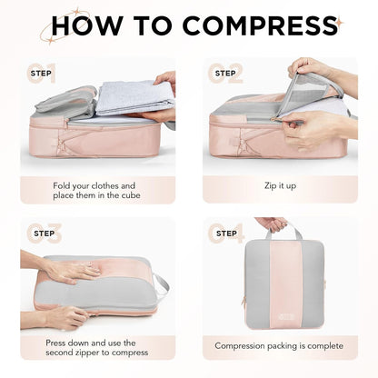 10 Set Compression Packing Cubes for Travel Essentials,Compressible Expandable Space Saver Bags for Organizing Clothes,Luggage Suitcase Garment Bags with Over 1000 pcs Mesh Holes(Black)