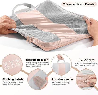 10 Set Compression Packing Cubes for Travel Essentials,Compressible Expandable Space Saver Bags for Organizing Clothes,Luggage Suitcase Garment Bags with Over 1000 pcs Mesh Holes(Black)