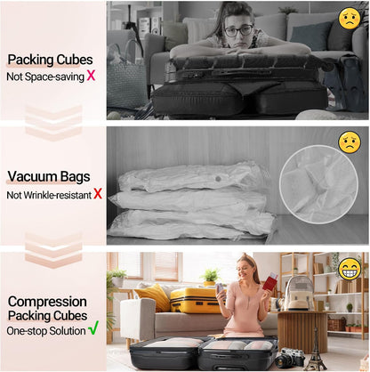 10 Set Compression Packing Cubes for Travel Essentials,Compressible Expandable Space Saver Bags for Organizing Clothes,Luggage Suitcase Garment Bags with Over 1000 pcs Mesh Holes(Black)