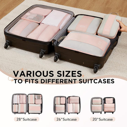 10 Set Compression Packing Cubes for Travel Essentials,Compressible Expandable Space Saver Bags for Organizing Clothes,Luggage Suitcase Garment Bags with Over 1000 pcs Mesh Holes(Black)