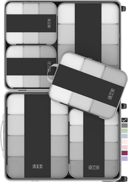 10 Set Compression Packing Cubes for Travel Essentials,Compressible Expandable Space Saver Bags for Organizing Clothes,Luggage Suitcase Garment Bags with Over 1000 pcs Mesh Holes(Black)