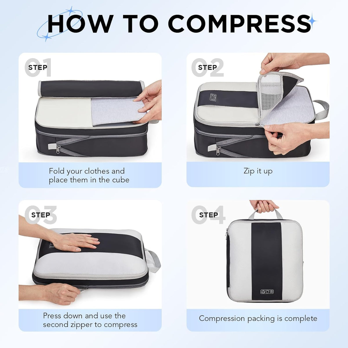 10 Set Compression Packing Cubes for Travel Essentials,Compressible Expandable Space Saver Bags for Organizing Clothes,Luggage Suitcase Garment Bags with Over 1000 pcs Mesh Holes(Black)