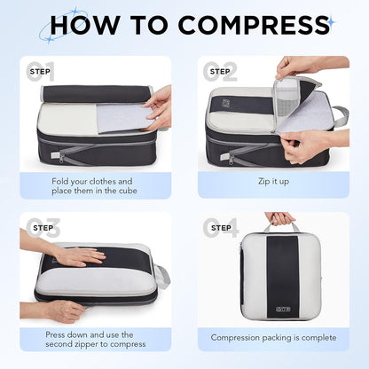 10 Set Compression Packing Cubes for Travel Essentials,Compressible Expandable Space Saver Bags for Organizing Clothes,Luggage Suitcase Garment Bags with Over 1000 pcs Mesh Holes(Black)