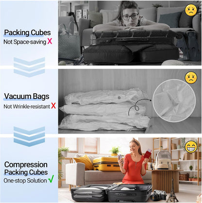 10 Set Compression Packing Cubes for Travel Essentials,Compressible Expandable Space Saver Bags for Organizing Clothes,Luggage Suitcase Garment Bags with Over 1000 pcs Mesh Holes(Black)