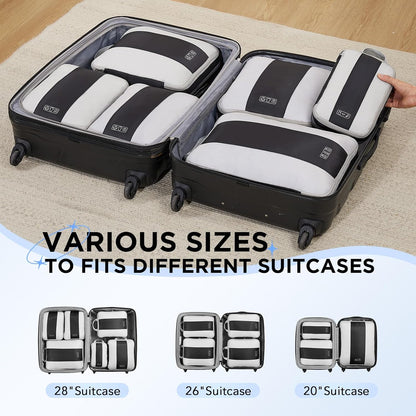 10 Set Compression Packing Cubes for Travel Essentials,Compressible Expandable Space Saver Bags for Organizing Clothes,Luggage Suitcase Garment Bags with Over 1000 pcs Mesh Holes(Black)