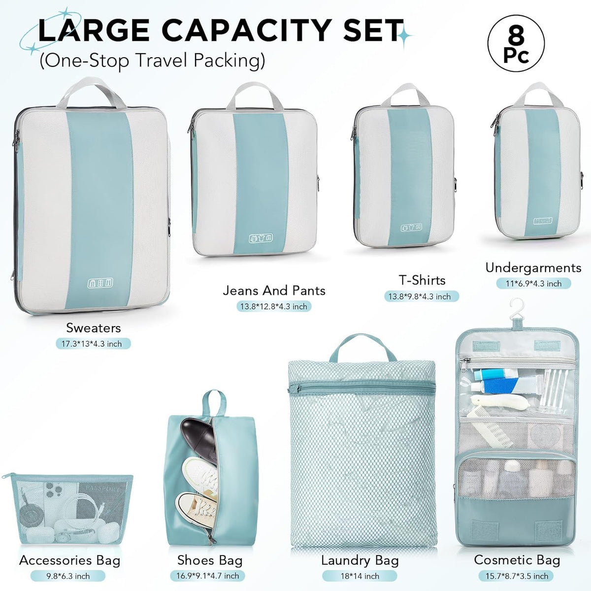 10 Set Compression Packing Cubes for Travel Essentials,Compressible Expandable Space Saver Bags for Organizing Clothes,Luggage Suitcase Garment Bags with Over 1000 pcs Mesh Holes(Black)