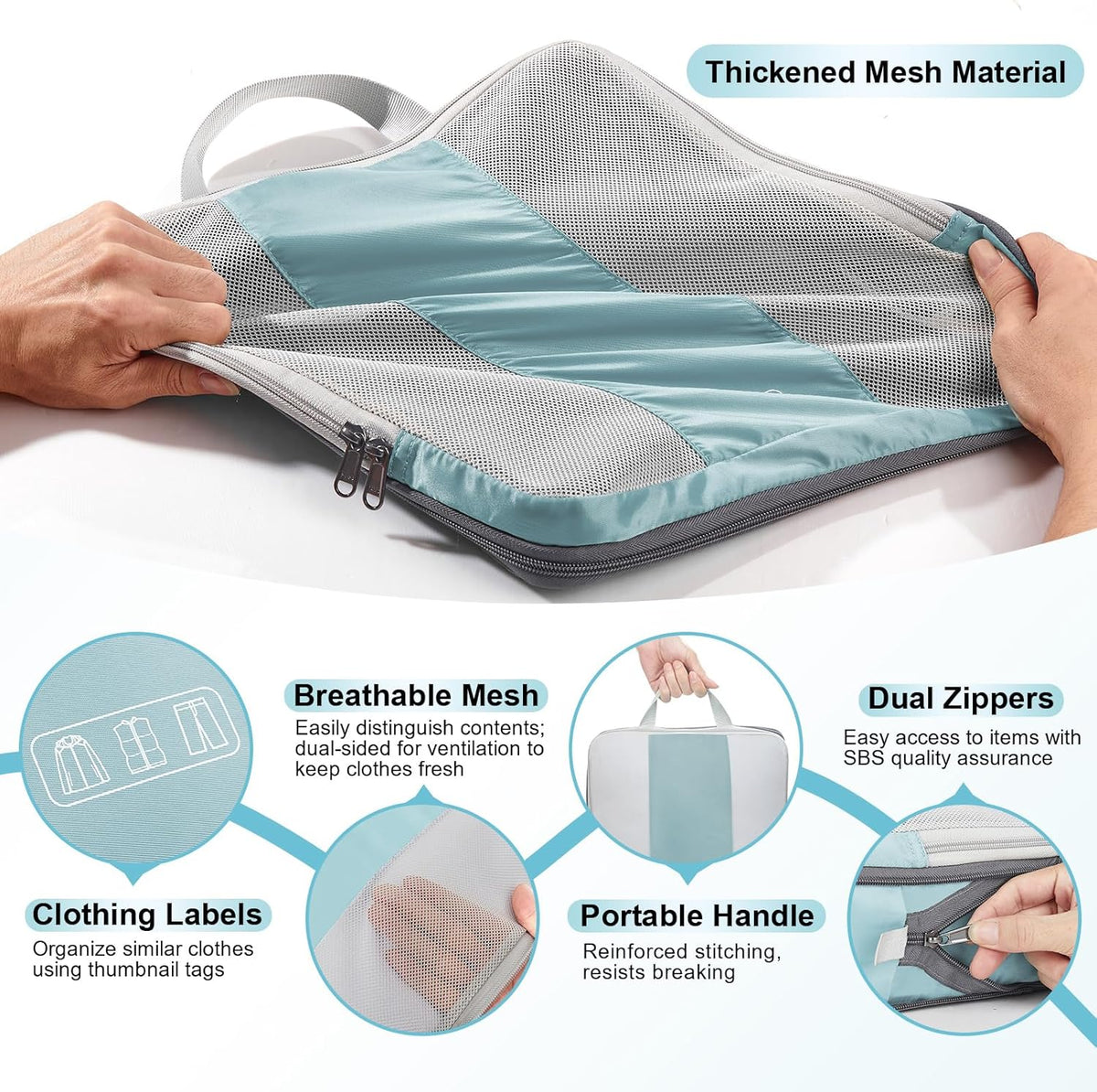 10 Set Compression Packing Cubes for Travel Essentials,Compressible Expandable Space Saver Bags for Organizing Clothes,Luggage Suitcase Garment Bags with Over 1000 pcs Mesh Holes(Black)