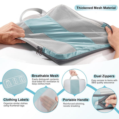 10 Set Compression Packing Cubes for Travel Essentials,Compressible Expandable Space Saver Bags for Organizing Clothes,Luggage Suitcase Garment Bags with Over 1000 pcs Mesh Holes(Black)