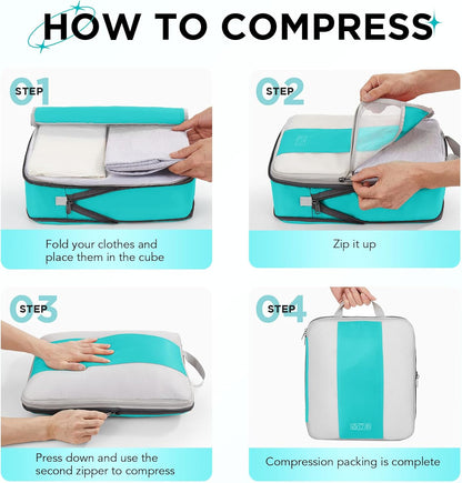10 Set Compression Packing Cubes for Travel Essentials,Compressible Expandable Space Saver Bags for Organizing Clothes,Luggage Suitcase Garment Bags with Over 1000 pcs Mesh Holes(Black)
