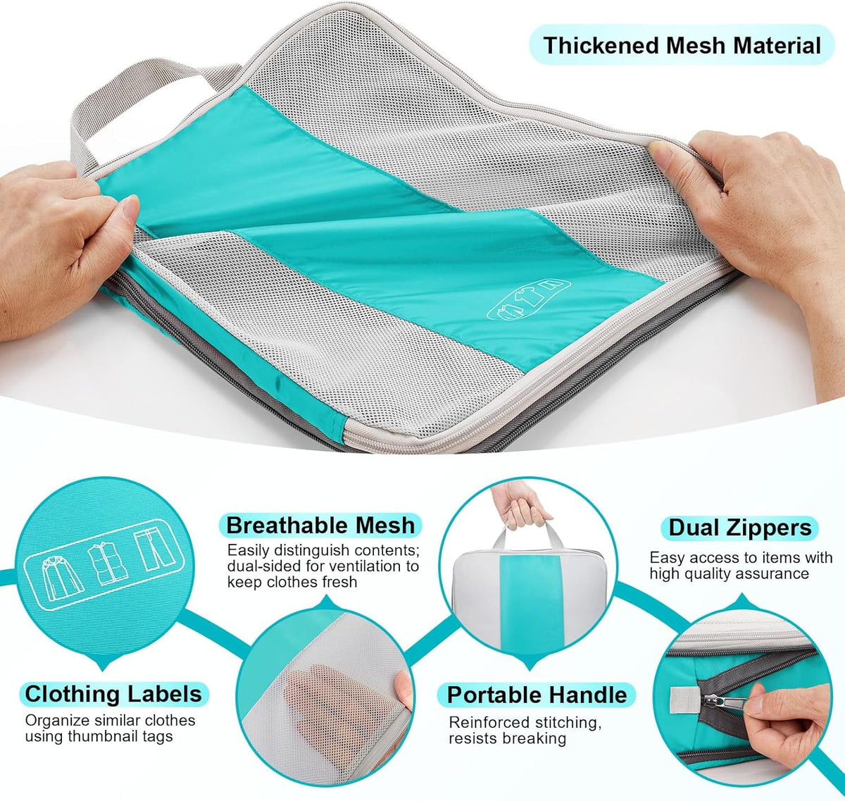 10 Set Compression Packing Cubes for Travel Essentials,Compressible Expandable Space Saver Bags for Organizing Clothes,Luggage Suitcase Garment Bags with Over 1000 pcs Mesh Holes(Black)