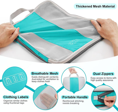 10 Set Compression Packing Cubes for Travel Essentials,Compressible Expandable Space Saver Bags for Organizing Clothes,Luggage Suitcase Garment Bags with Over 1000 pcs Mesh Holes(Black)
