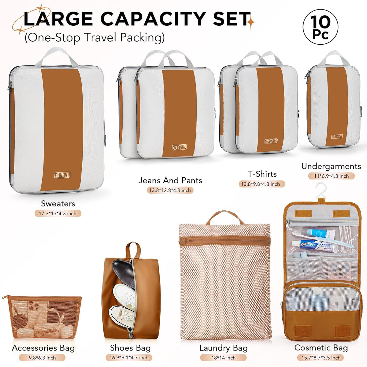 10 Set Compression Packing Cubes for Travel Essentials,Compressible Expandable Space Saver Bags for Organizing Clothes,Luggage Suitcase Garment Bags with Over 1000 pcs Mesh Holes(Black)