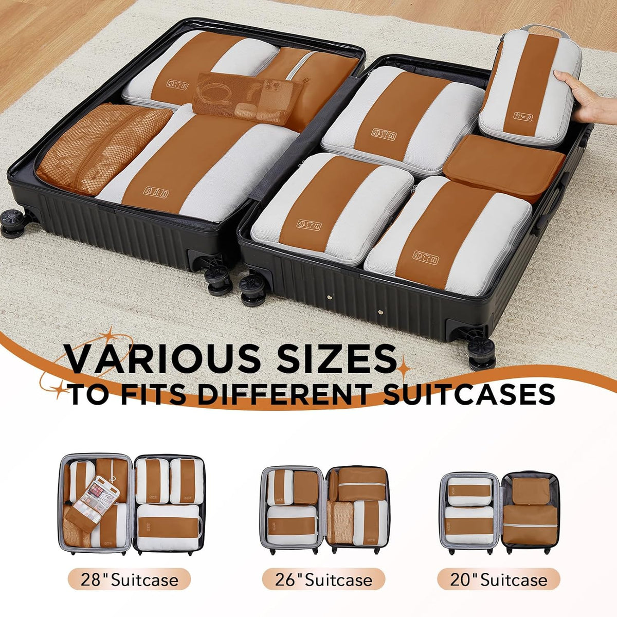 10 Set Compression Packing Cubes for Travel Essentials,Compressible Expandable Space Saver Bags for Organizing Clothes,Luggage Suitcase Garment Bags with Over 1000 pcs Mesh Holes(Black)