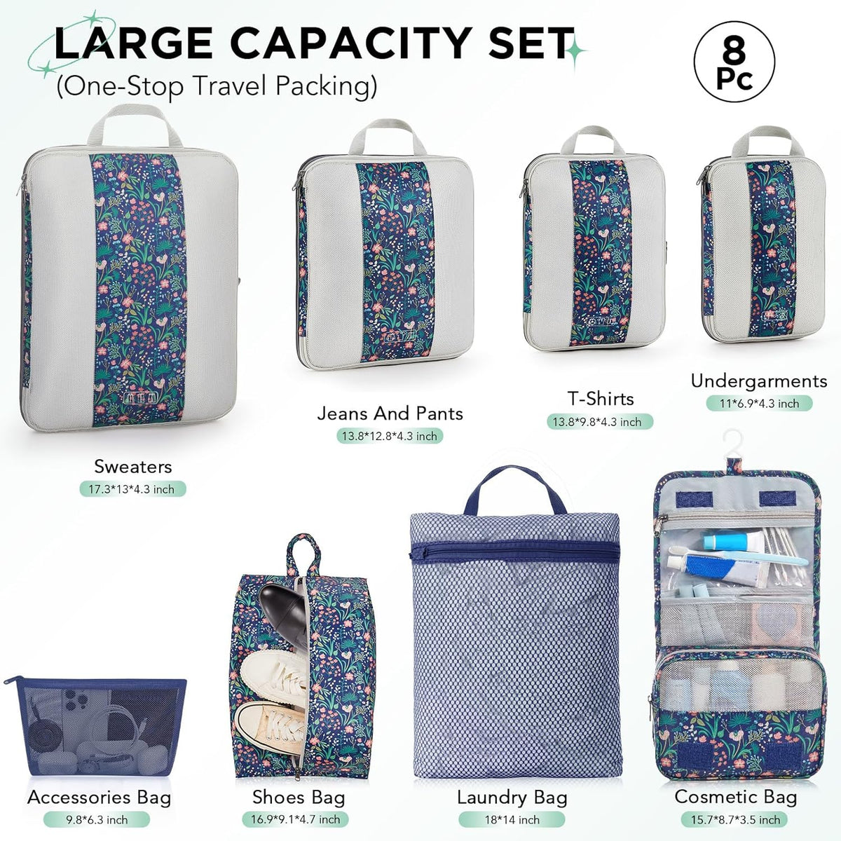 10 Set Compression Packing Cubes for Travel Essentials,Compressible Expandable Space Saver Bags for Organizing Clothes,Luggage Suitcase Garment Bags with Over 1000 pcs Mesh Holes(Black)