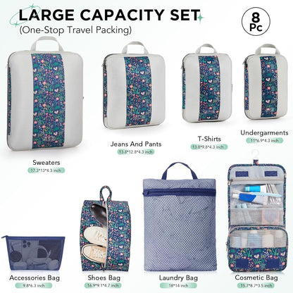 10 Set Compression Packing Cubes for Travel Essentials,Compressible Expandable Space Saver Bags for Organizing Clothes,Luggage Suitcase Garment Bags with Over 1000 pcs Mesh Holes(Black)