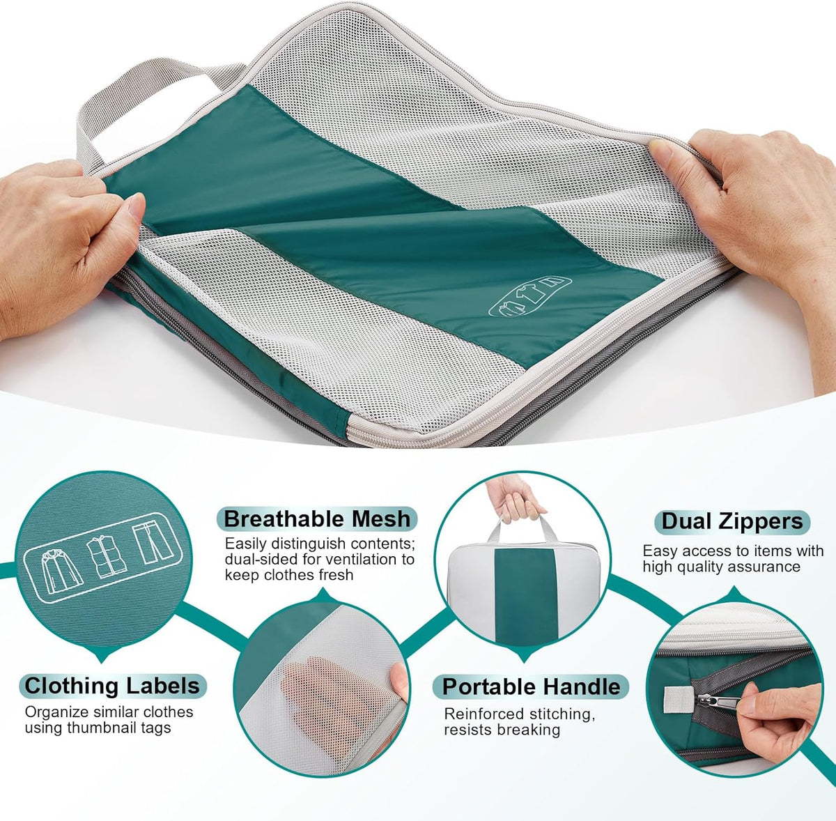 10 Set Compression Packing Cubes for Travel Essentials,Compressible Expandable Space Saver Bags for Organizing Clothes,Luggage Suitcase Garment Bags with Over 1000 pcs Mesh Holes(Black)