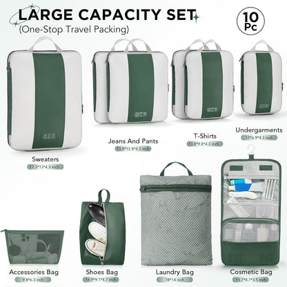 10 Set Compression Packing Cubes for Travel Essentials,Compressible Expandable Space Saver Bags for Organizing Clothes,Luggage Suitcase Garment Bags with Over 1000 pcs Mesh Holes(Black)