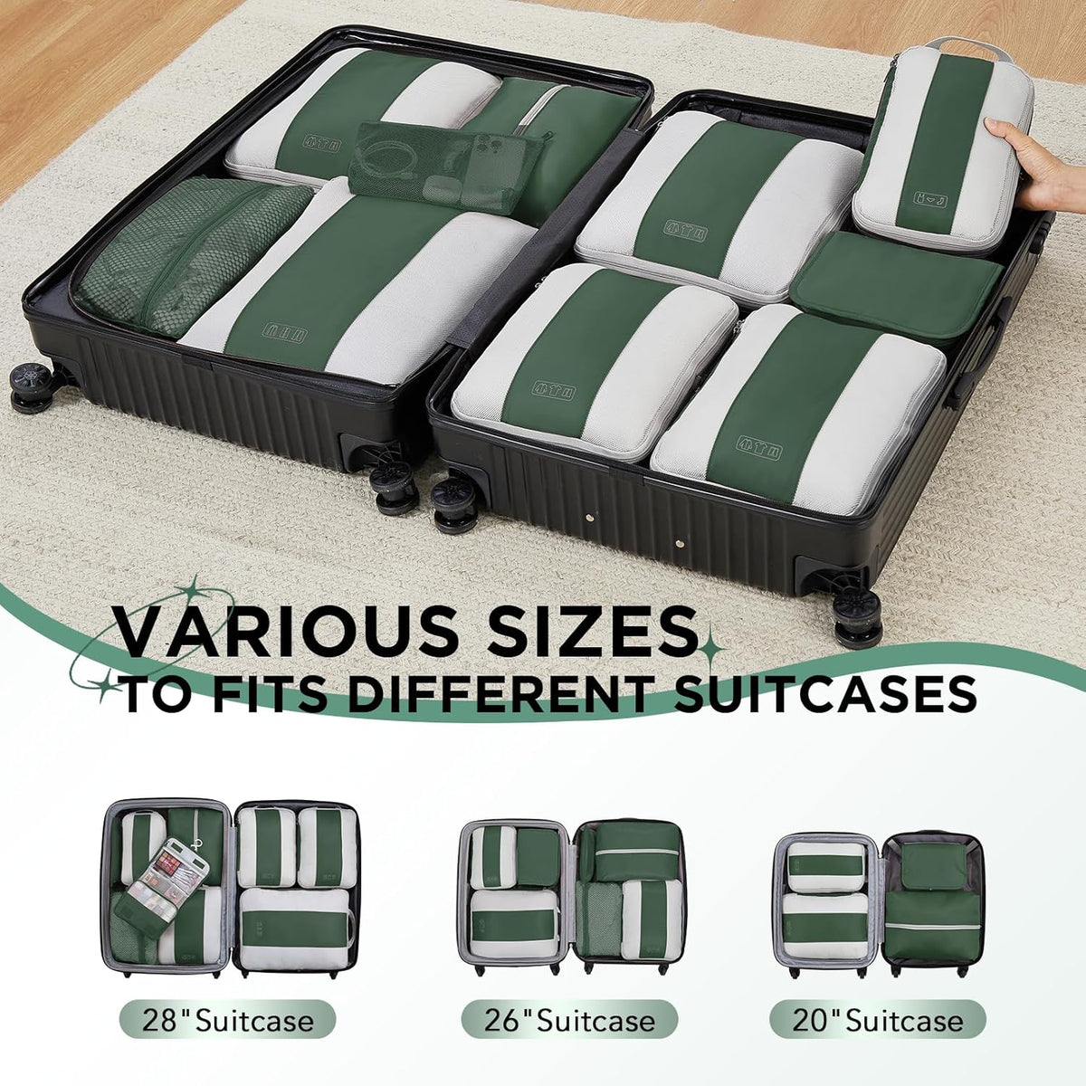 10 Set Compression Packing Cubes for Travel Essentials,Compressible Expandable Space Saver Bags for Organizing Clothes,Luggage Suitcase Garment Bags with Over 1000 pcs Mesh Holes(Black)