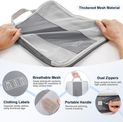 10 Set Compression Packing Cubes for Travel Essentials,Compressible Expandable Space Saver Bags for Organizing Clothes,Luggage Suitcase Garment Bags with Over 1000 pcs Mesh Holes(Black)