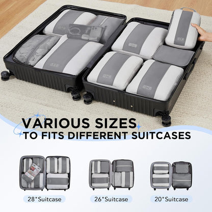 10 Set Compression Packing Cubes for Travel Essentials,Compressible Expandable Space Saver Bags for Organizing Clothes,Luggage Suitcase Garment Bags with Over 1000 pcs Mesh Holes(Black)