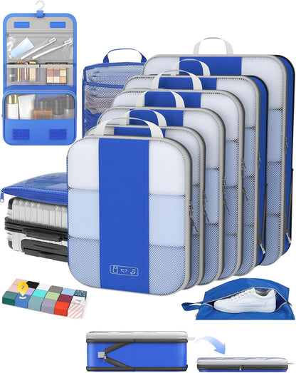 10 Set Compression Packing Cubes for Travel Essentials,Compressible Expandable Space Saver Bags for Organizing Clothes,Luggage Suitcase Garment Bags with Over 1000 pcs Mesh Holes(Black)